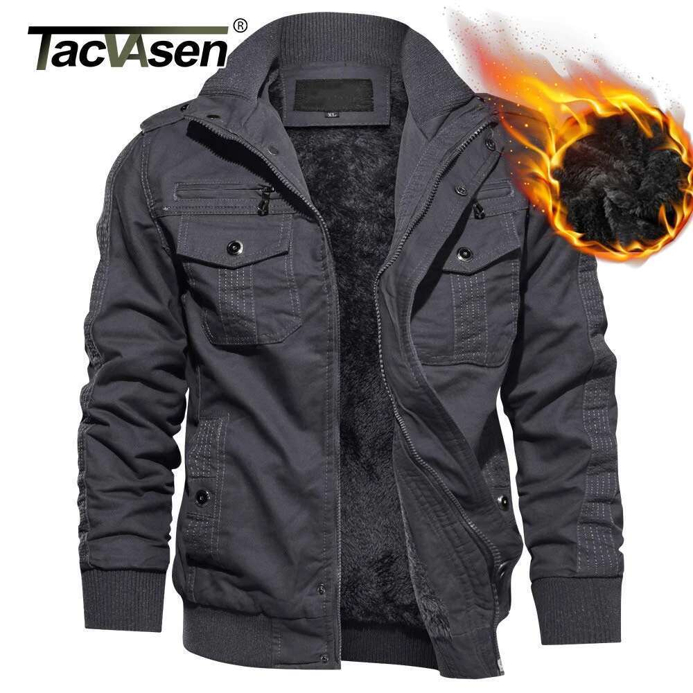 TACVASEN Oversize Winter Thicken Fleece Casual Jackets Mens Cotton Coat Multi-Pockets Warm Jacket Parkas Windbreaker