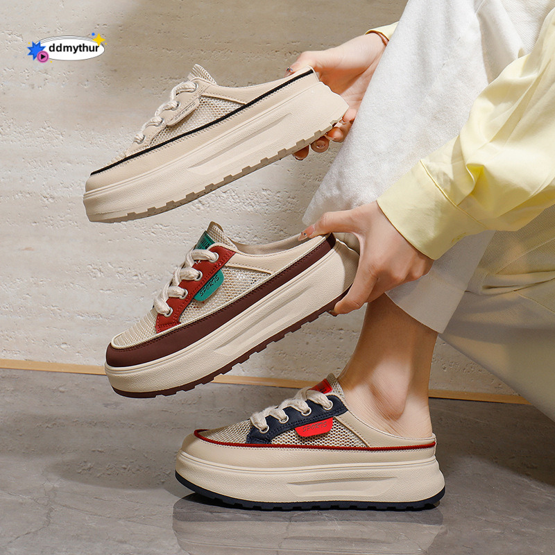 Flat bottomed board 2025 new style Baotou semi trailer summer outdoor wear breathable one foot lazy casual women's shoes W520 #ddmythur
