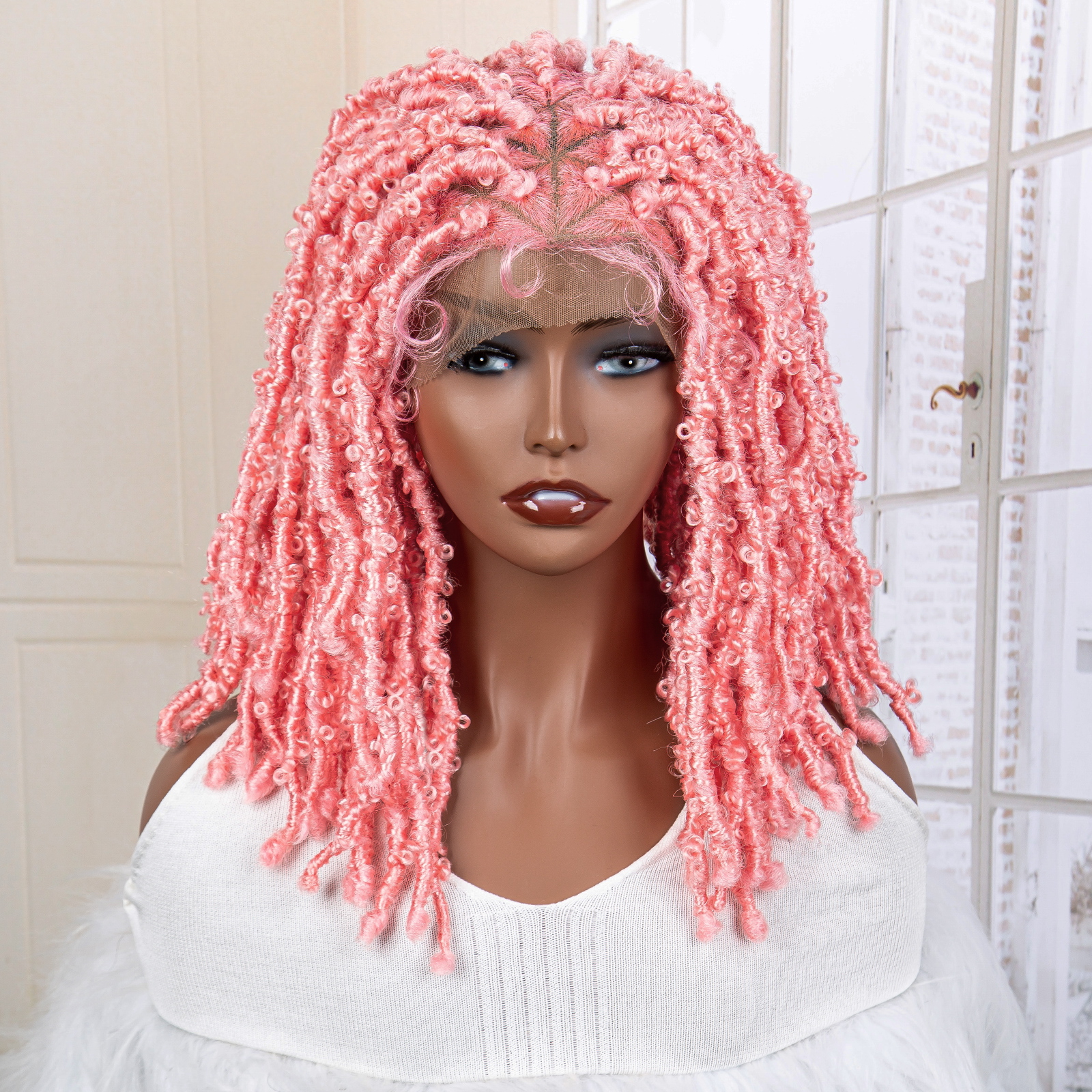 Pink Synthetic Full Lace Braided Wigs Knotless Crochet Hair Wig for Black Women Colorful Butterfly Locs Box Braiding Wigs