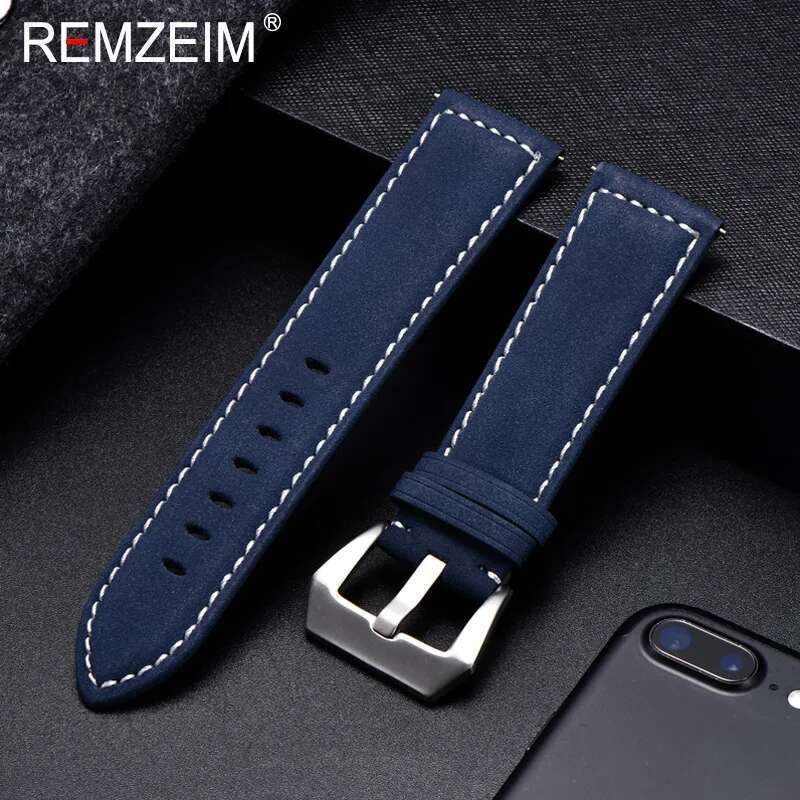 Genuine Leather Watchband Bracelet Black Blue Brown Vintage Matte Watch Strap For Women Men 18Mm 20Mm 22Mm 24Mm Wrist Band