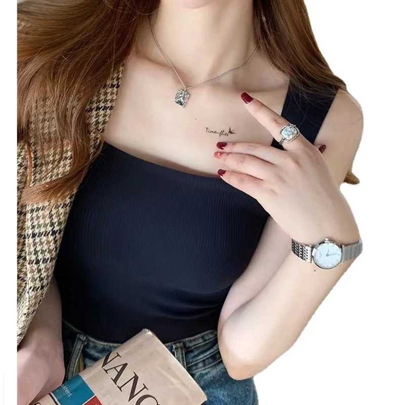 For 40-75kg Ice Silk Plus Size Tank Tops WITH Chest Pad Square Collar Thread One-Piece Cup Seamless Camisole Top For Women M250513