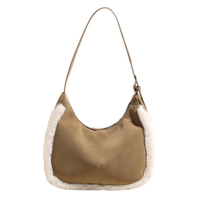 New wool edge single shoulder crossbody bag for women, armpit fashionable suede style soft bag, casual and relaxed feeling