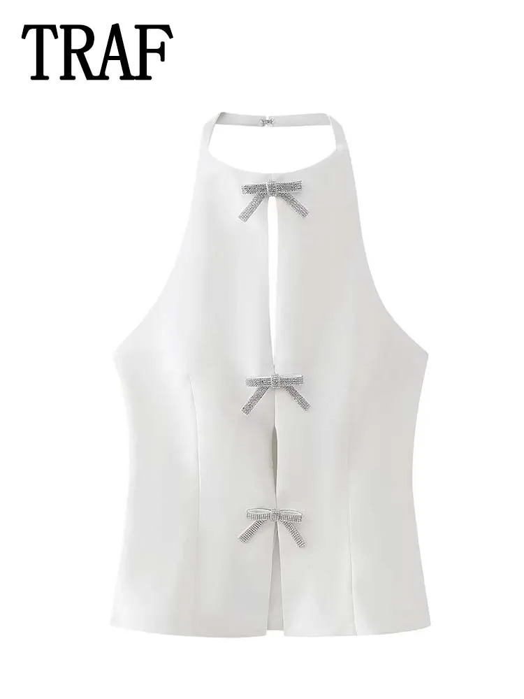 Summer Top Female Jewelry Bow Decoration Hanging Neck Collar Sleeveless Womens Pretty Sling 250513