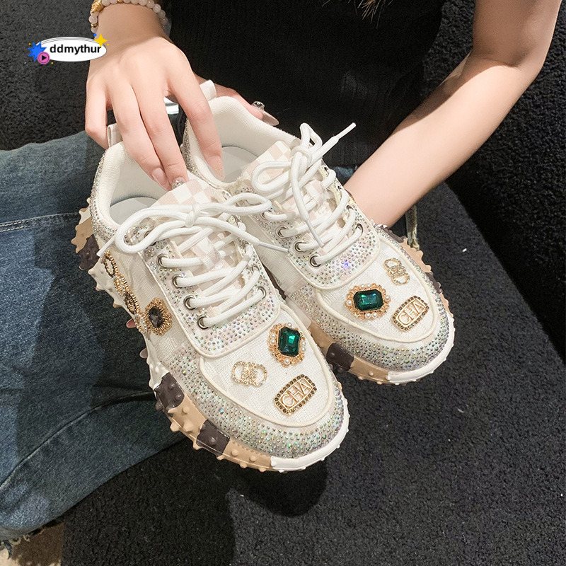 MMG Hot selling Letter rhinestones Fashion Sports Durian Matcake sole Mesh Single Shoes Women's ddmythur