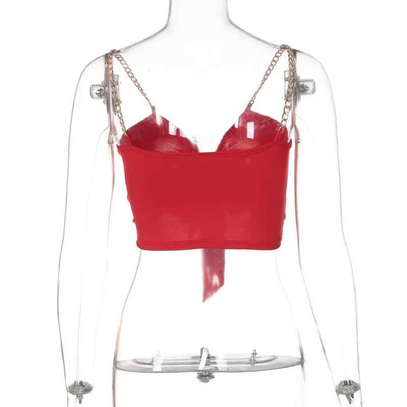 Metal Shoulder Strap V Neck Cut Out Tank Top Holder Crop Tops Women Bare Midriff Backless Camisole Female Cropped Vest M250513