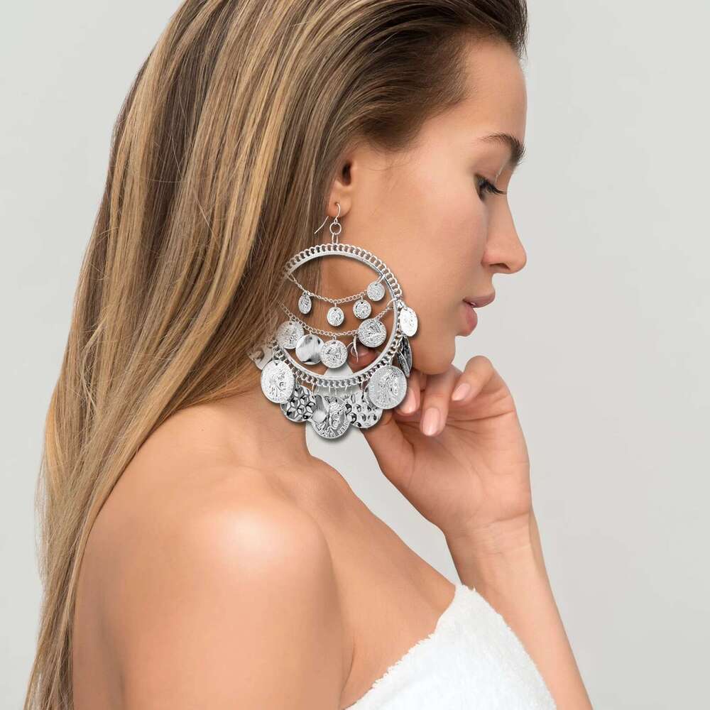 Vintage Tribal Coins Big Hoop Banjara Belly Dance Gypsy Earrings Pendant For Women Brincos Jewelry Bijoux Oorbellen Aretes