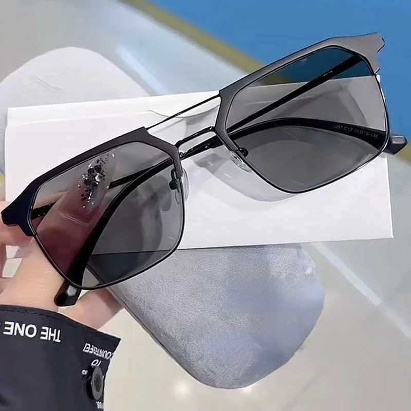 Blue Light Blocking Photochromic Minus Glasses Vintage Double Deam Myopia Sunglasses Finished Optical Short-sight Goggle Diopter W250513