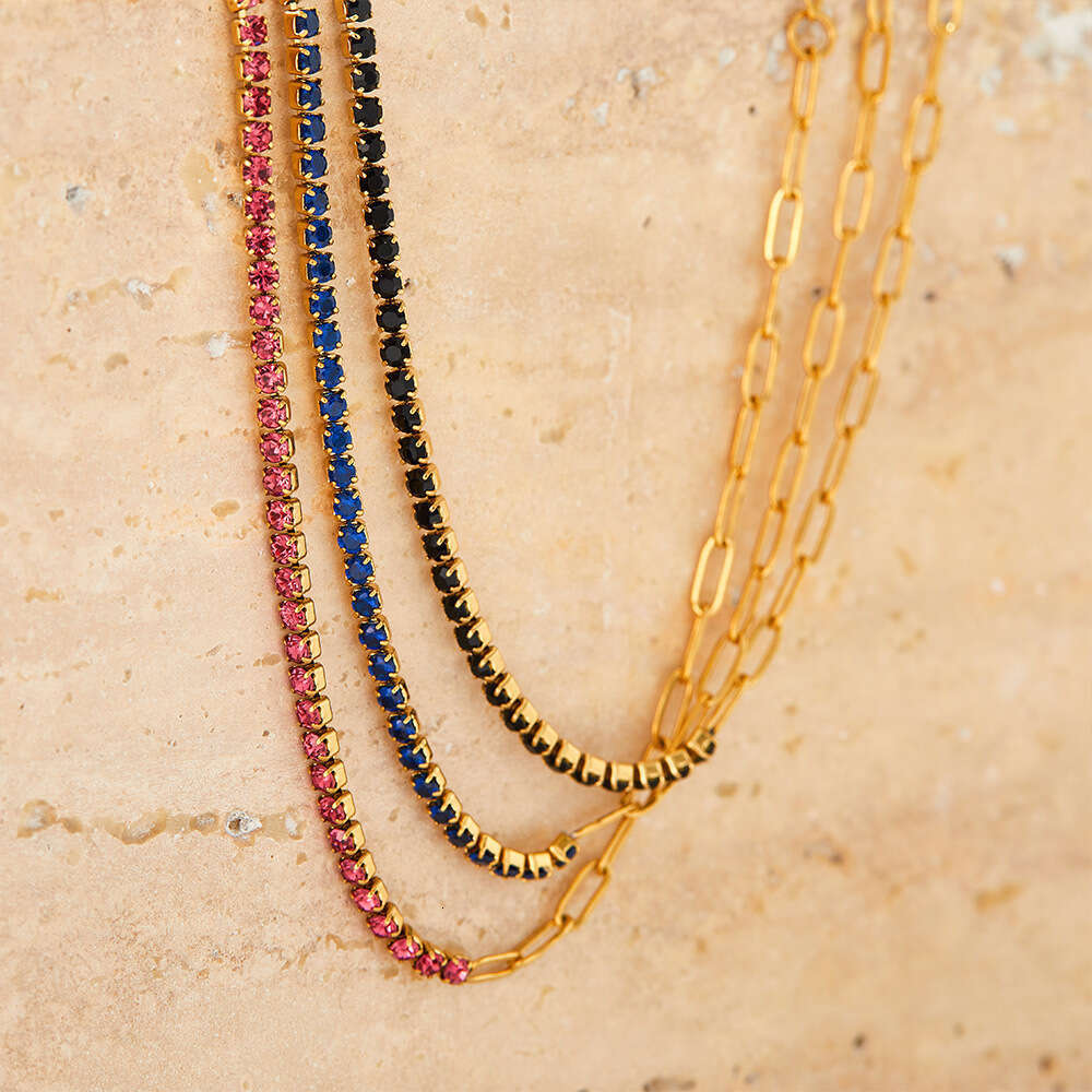 stainless colored zircon paperclip chain titanium steel bracelet goldplated and color preserving