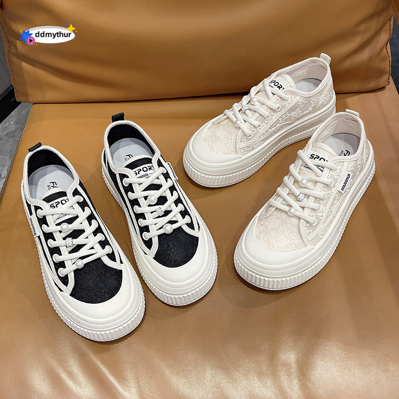 2025 New Lace Breathable Thin Mesh White with Skirt Thick Bottom Casual Internet Red Single Shoes ddmythur