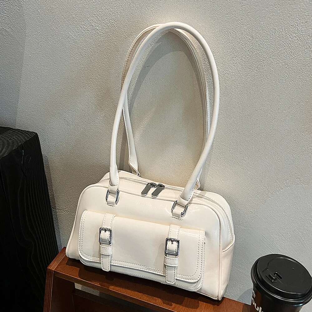 Shoulder Women With Multi-Pockets Boston Tote PU Leather Solid Underarm Bag Zipper Handbag For Work Travel