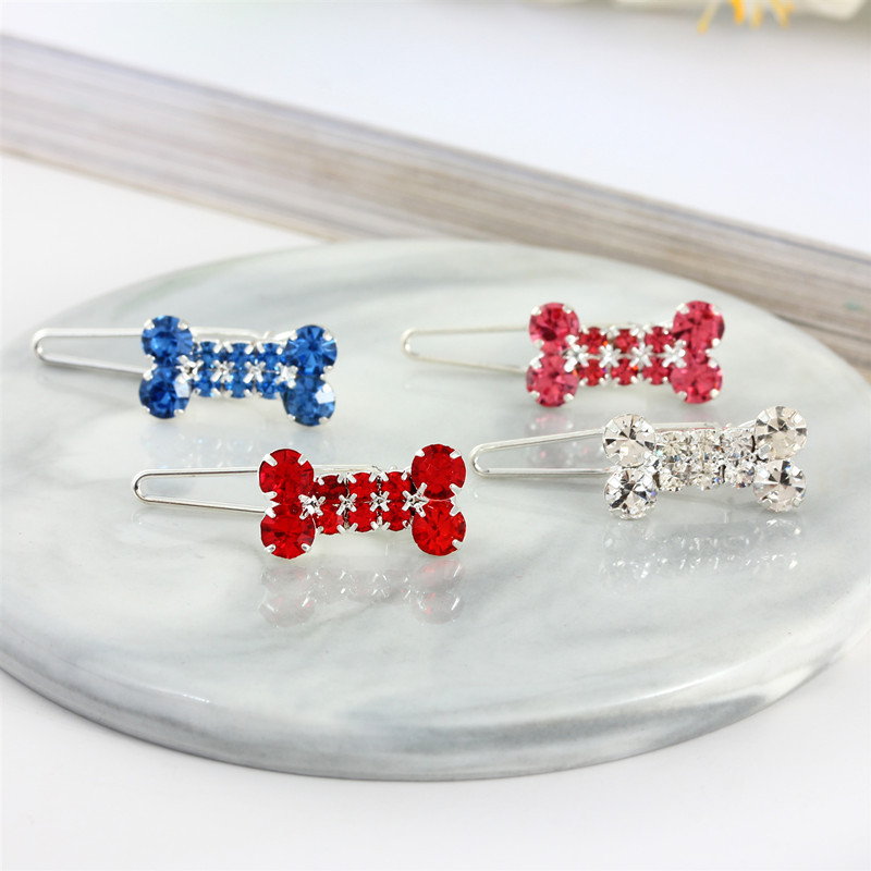 Luxury 4Pcs Diamond Dog Bone Princess Hair Clip, Pet Hair Accessories, Cat and Dog Accessories, Photography Hair Accessories Props, Suitable for Long-