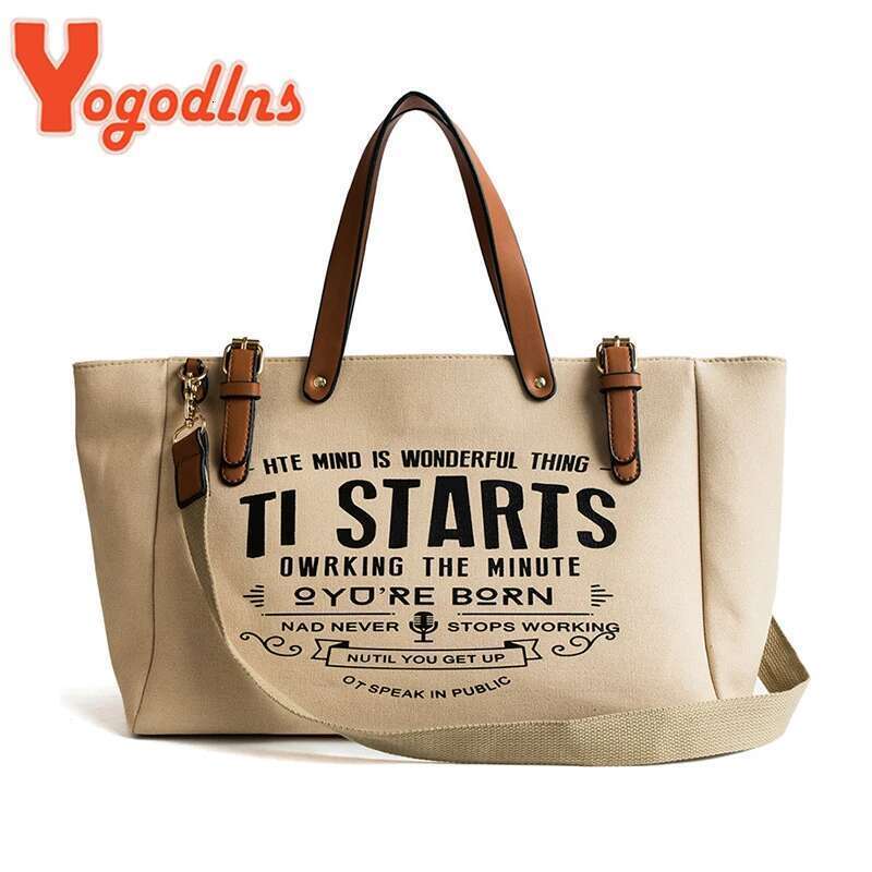 Yogodlns Fashion Canvas Handbag And Purse Female Large Capacity Shoulder Letter Design Crossbody Casual Totes Bag Bolsa
