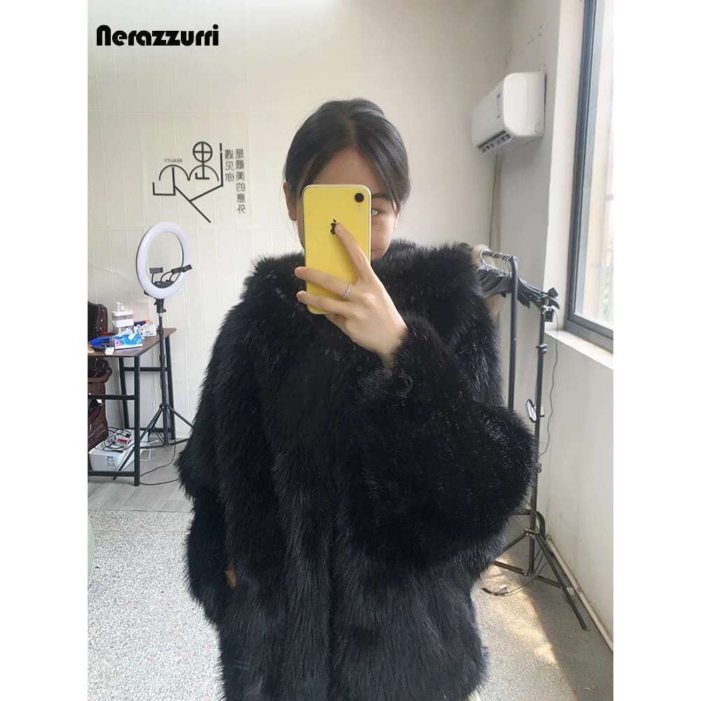 Nerazzurri Autumn Winter Oversized White Black Warm Shaggy Hairy Faux Fur Coat Women with Hood Loose Casual Fluffy Jacket