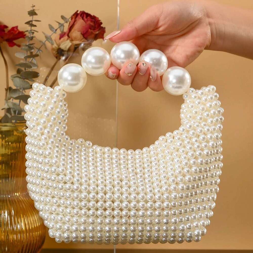 European And American Style New Beaded Summer Women's Pearl Hand Woven Wrist Bag Fashion Temperament Handbag