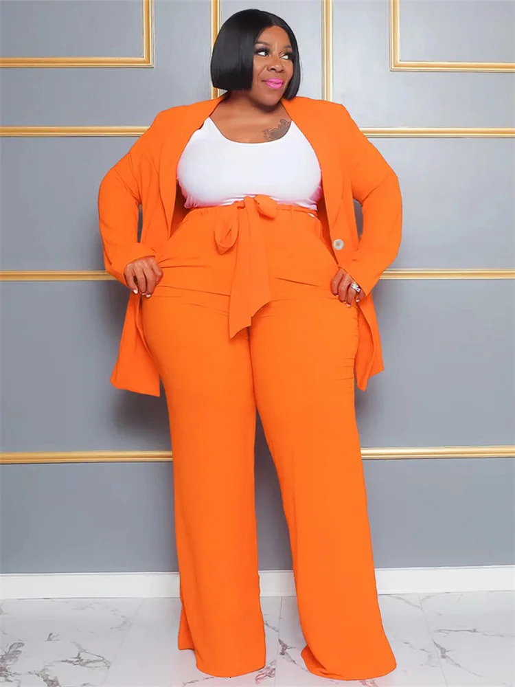 Wmstar Plus size womens twopiece solid professional suit top of the line pants set office ladies with bandages wholesale delivery 250506