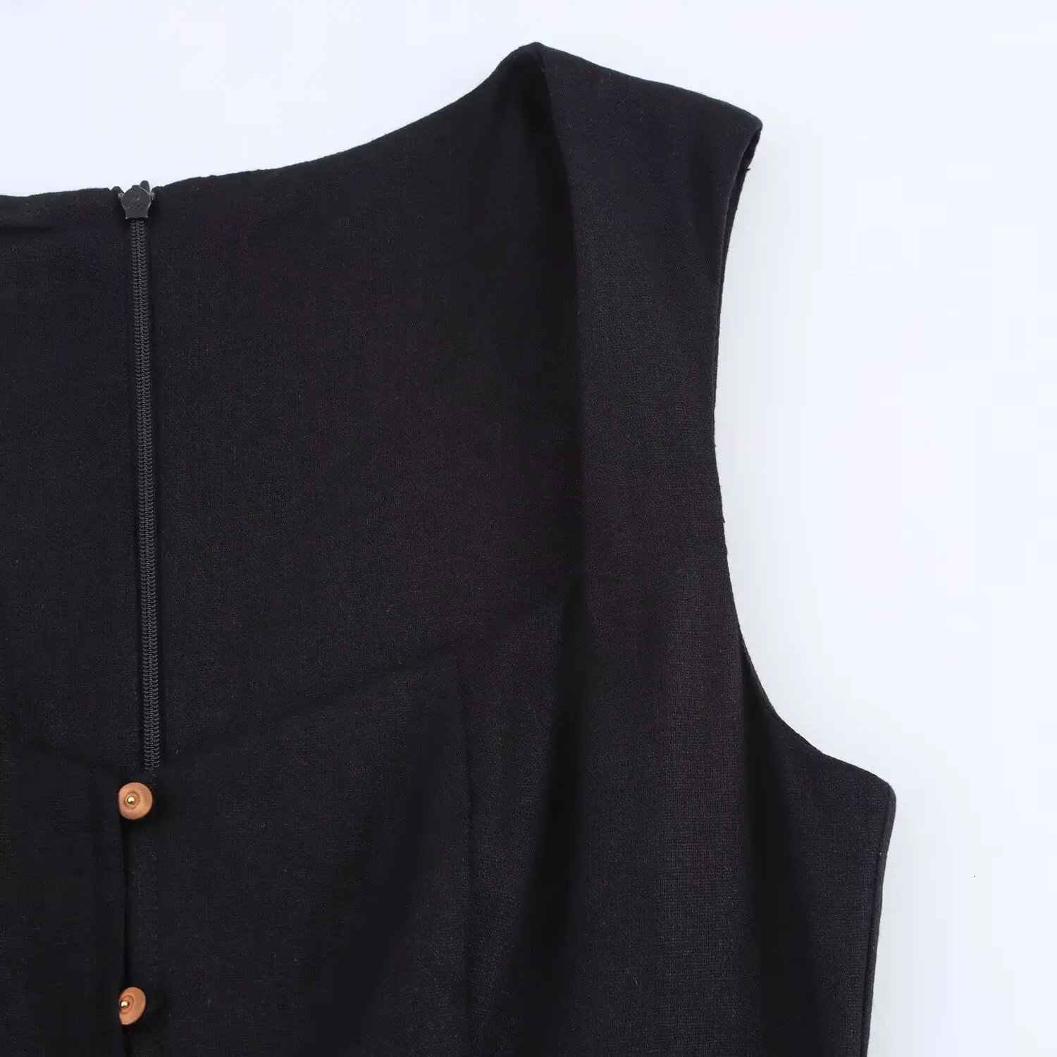 UNIZERA Sleeveless Square Collar Singlebreasted Simple and Fashionable Temperament Versatile Dress Womens Clothing 250513