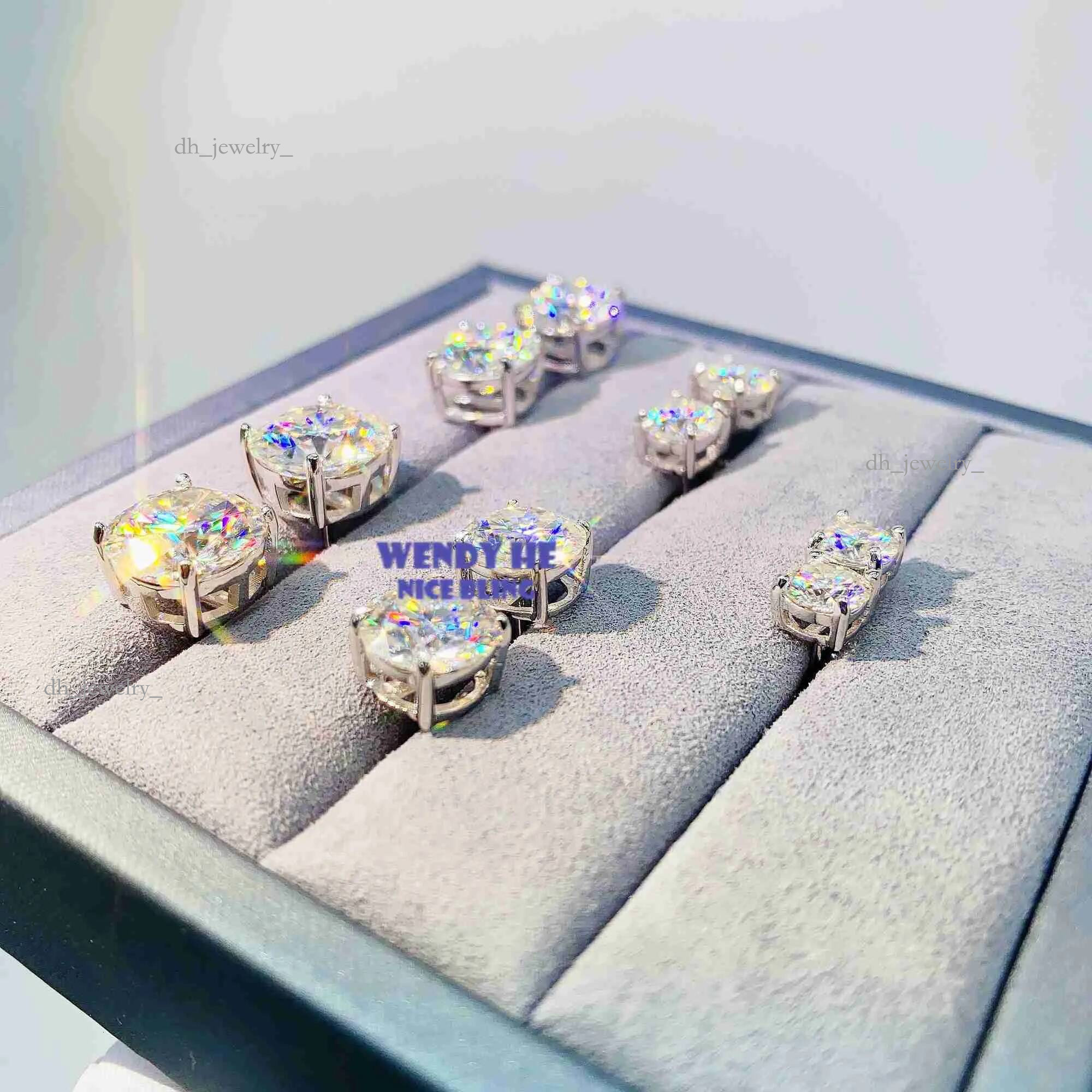 Dia VVS Round S 10K 14K Solid Gold Stud Women Men Moissanite Earrings