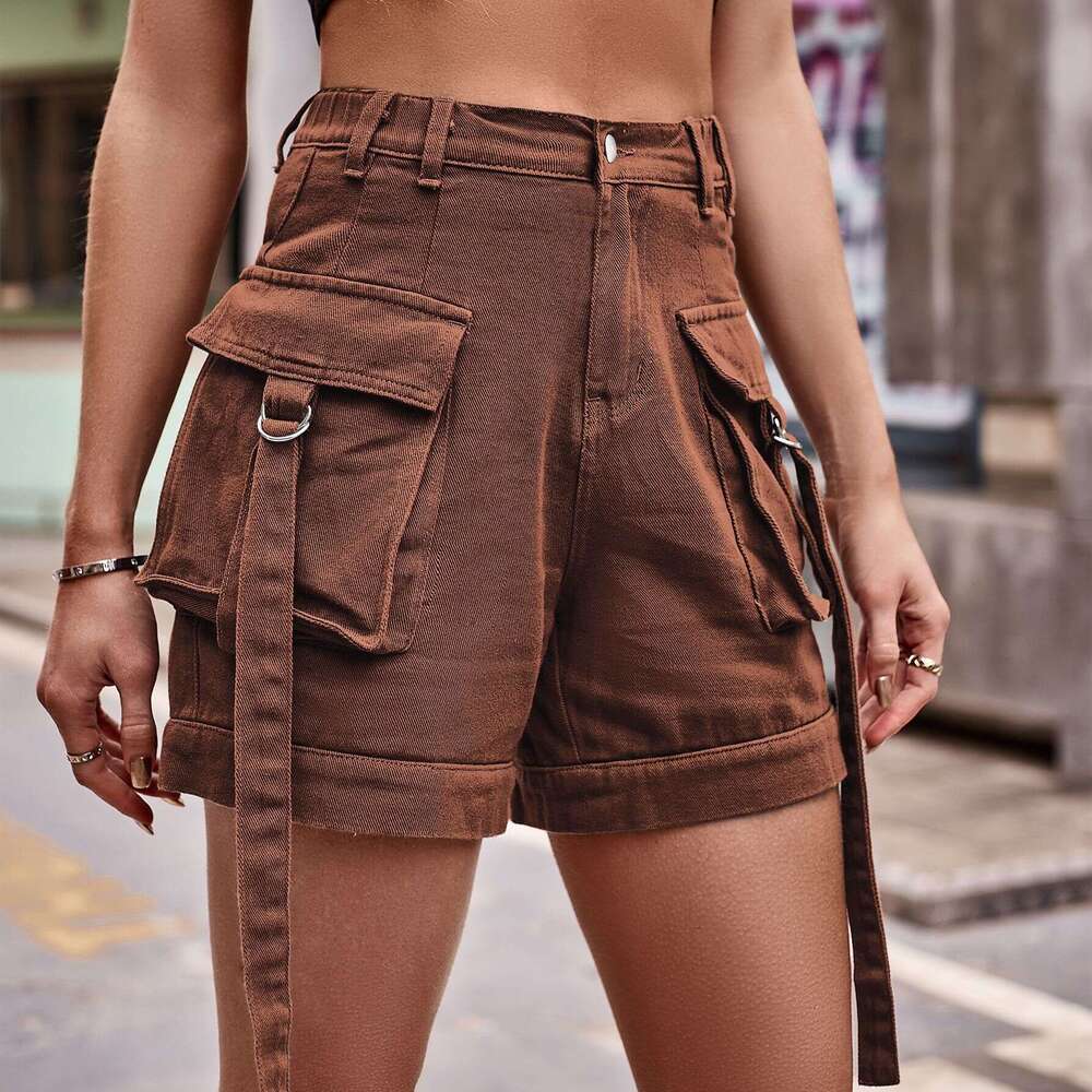 European and American denim work pants, casual pocket shorts, elastic waisted women's 2025 temperament versatile new trend clothing ins