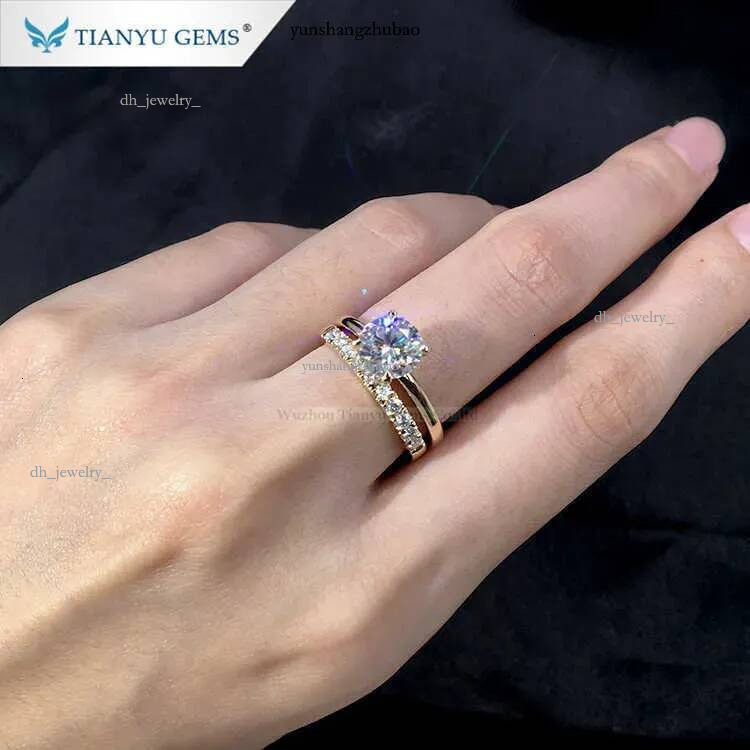 Band Rings Tianyu fine jewelry anillo bagaue 585 750 real solid yellow gold wedding solitaire moissanite engagement ring set for woman