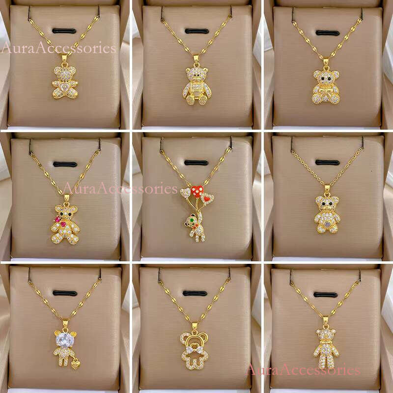 Women and Men Gold Plated Zircon Inlay Pendant Fashion Jewelry Bear Charm Pendants