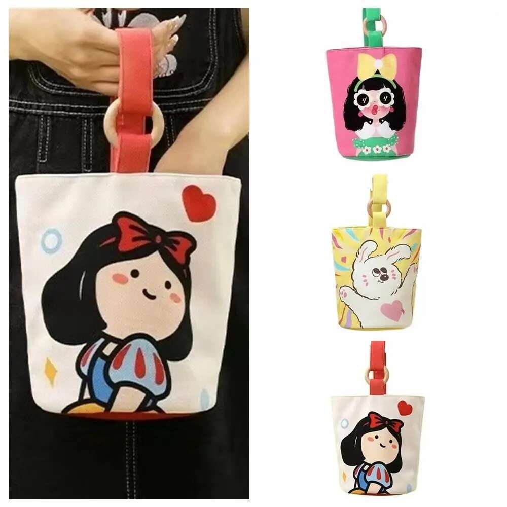 Cartoon Girl Canvas Bucket Korean Style Shoulder Y2k Outing Shopping Women Sweet Cute Handbag Student Lunch Bag