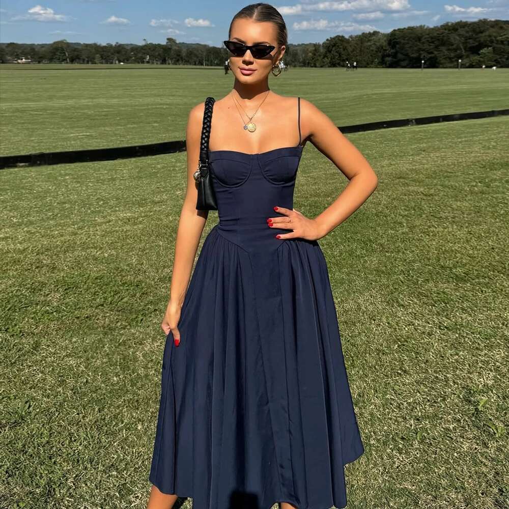 Mingmingxi Elegant for Summer Pink Spaghetti Strap Midi Dress with Pocket Long Party Dresses Holiday Women Clothing
