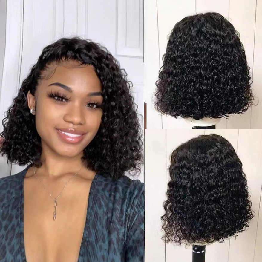 womens Wig middle split curly wig small curly short hair high temperature filament wig head cover