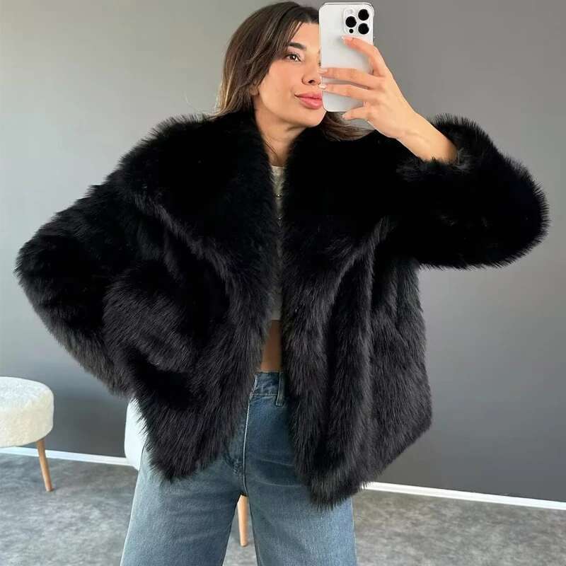 TRAF 2024 Faux Fur Women Fluffy Women's Jacket Long Sleeve Warm Winter Coat Outerwears Coats for Woman