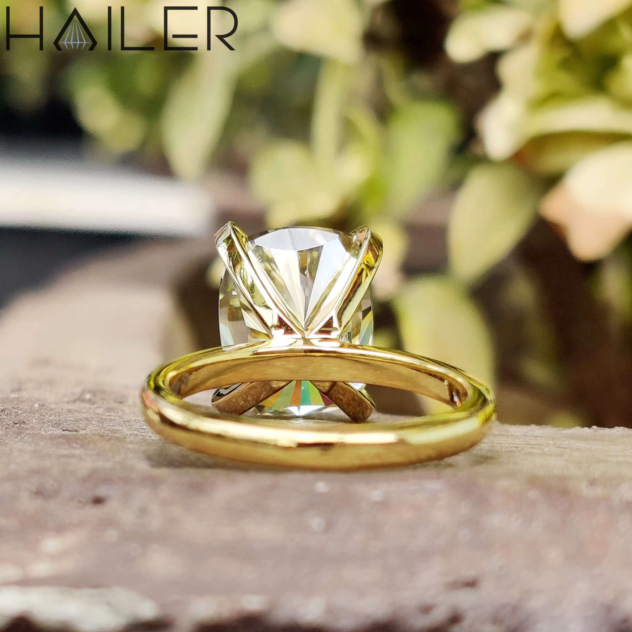 Elongated Cushion Solitaire Diamond Ring Yellow Moissanite Ring Moissanite Engagement Ring for Women