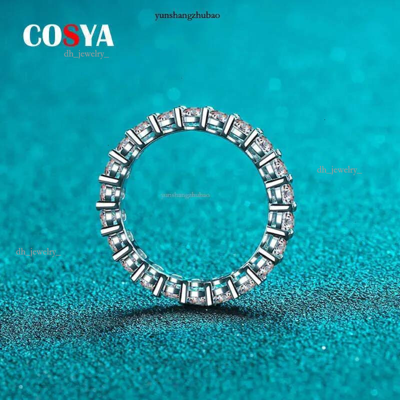 Band 22 Ct Full Moissanite Row For Women Sterg Sier D White Gold Dia Rings Eternity Wedding Fine Jewelry