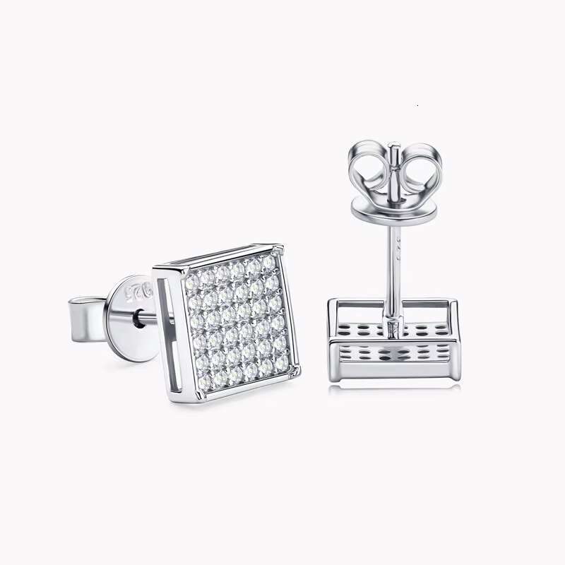 Hiphop square Moissanite Stud Earrings 925 Sterling Silver Women Gift Hip Hop Vvs Iced Out Moissanite Earring for Men