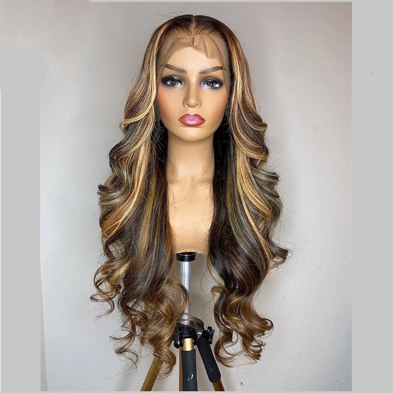 lace Front wig for women 13 * 4 front lace gradient color wig long curly hair real hair wig headband