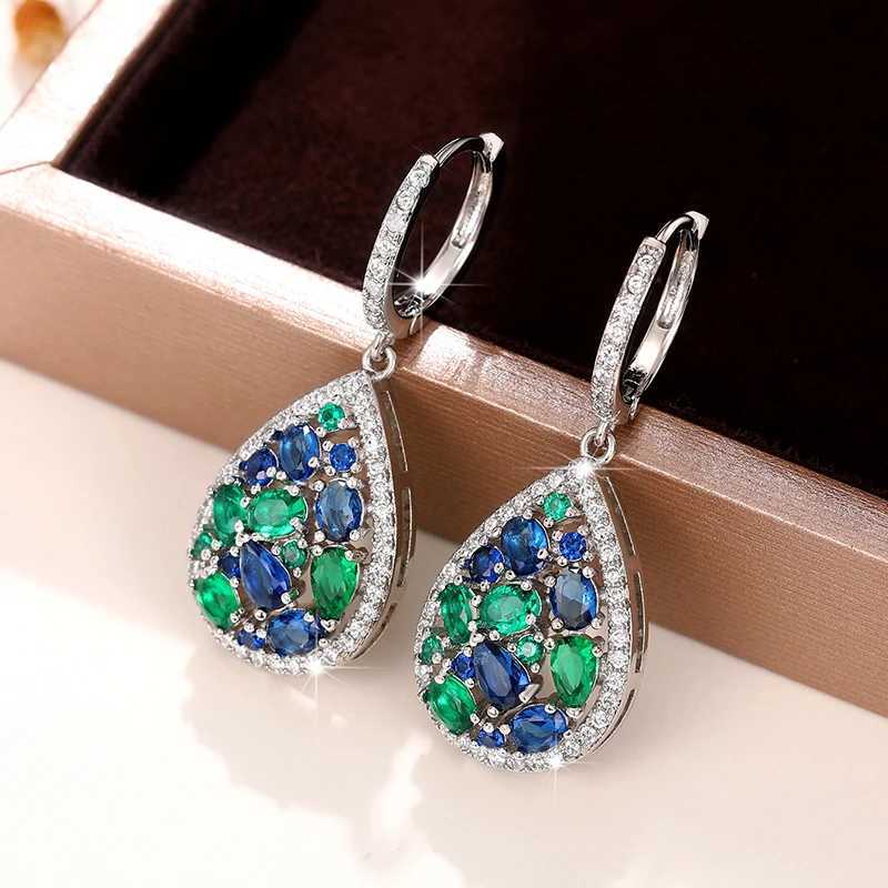 Huitan Vintage Women Drop Earrings with Blue/Green Cubic Zirconia Temperament Female Ear Accessory for Party Anniversary Jewelry Y250510