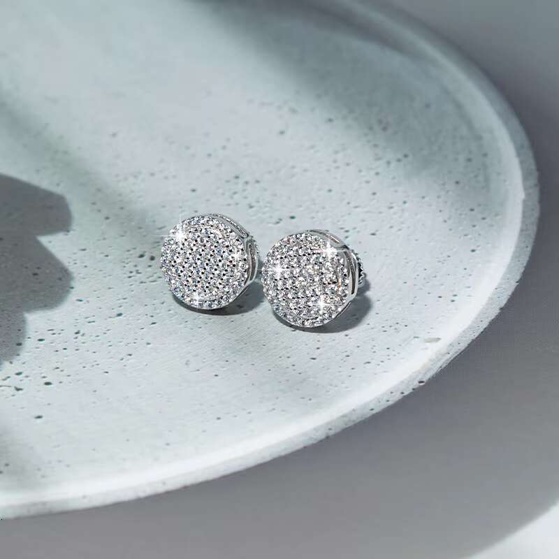 With GRA Certificate Hip-hop Style VVS D Color Full Moissanite S925 Silver Plated 18K Earrings for Men