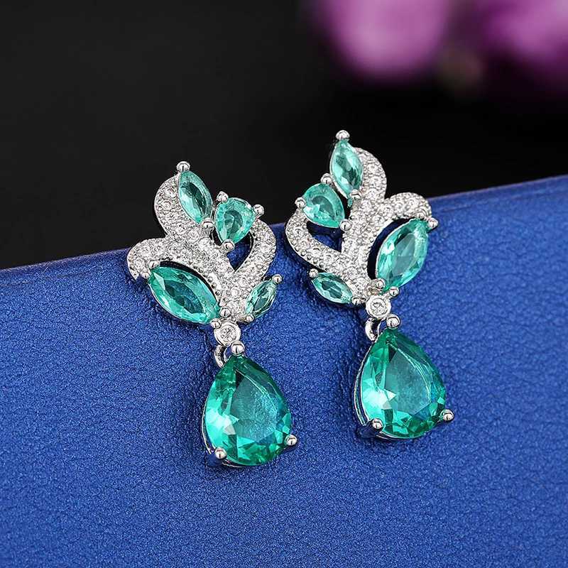 Huitan Blue-Green CZ Earrings for Women Unique Color Aesthetic Wedding Accessories Anniversary Gift Temperament Female Jewelry Y250510