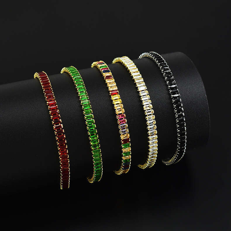 multicolored rectangular zircon beads bracelet with a dazzling full dia design