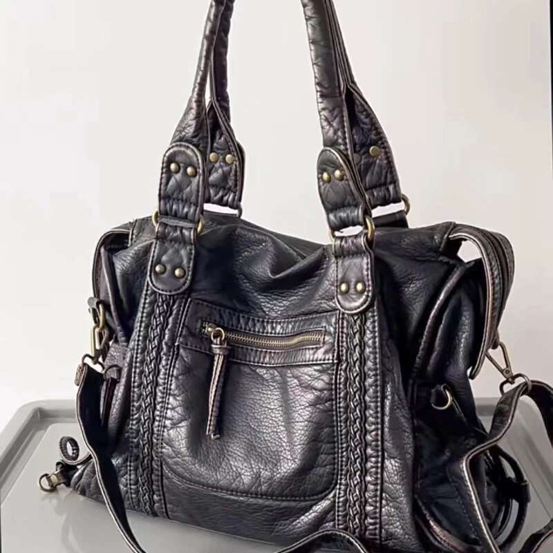 One Shoulder Bag Y K Spicy Girl One Shoulder Crossbody Vintage Washed Leather Motorcycle Large Capacity Bag KQ