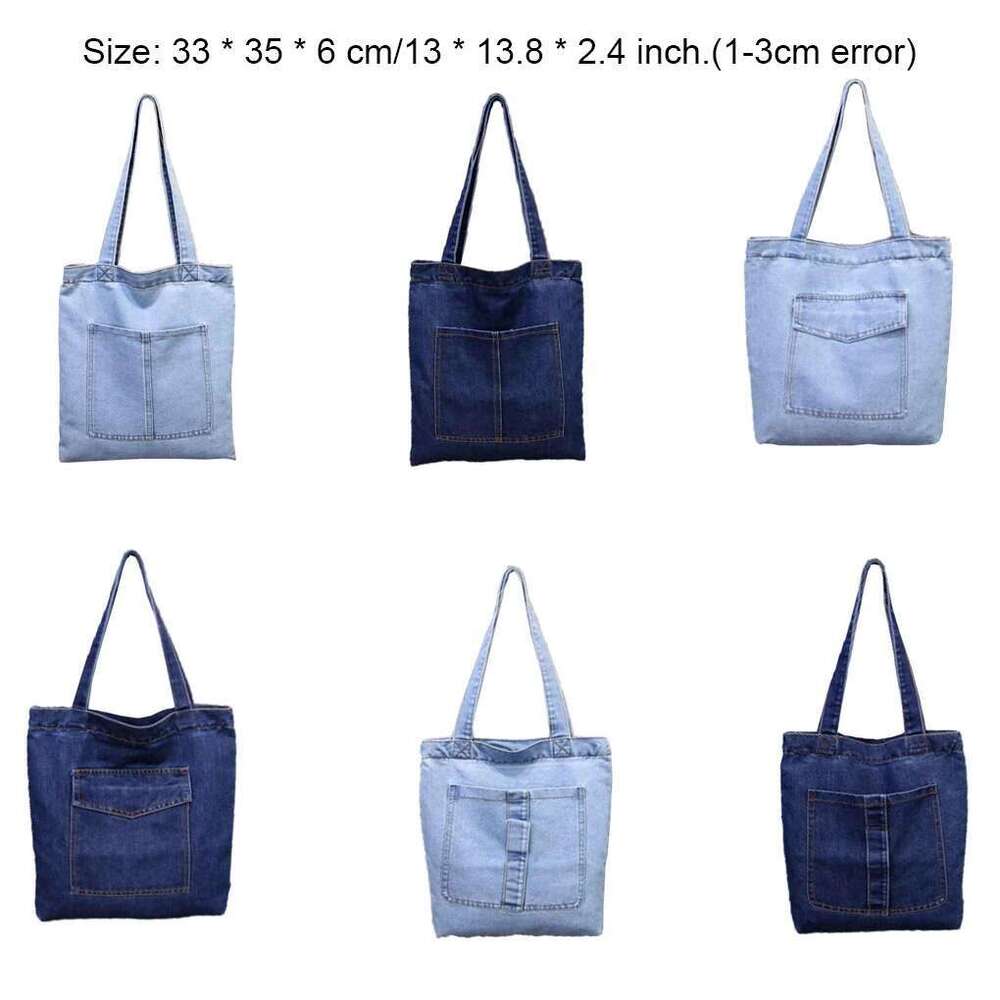 1Pcs Solid Color Denim Shoulder Large Capacity Tote Fashion Commuter Work Bucket Bag