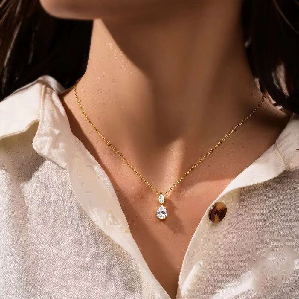 Blogger's Small Waist Fashion Accessories 2025 Summer Water Drop Zircon Pendant Necklace
