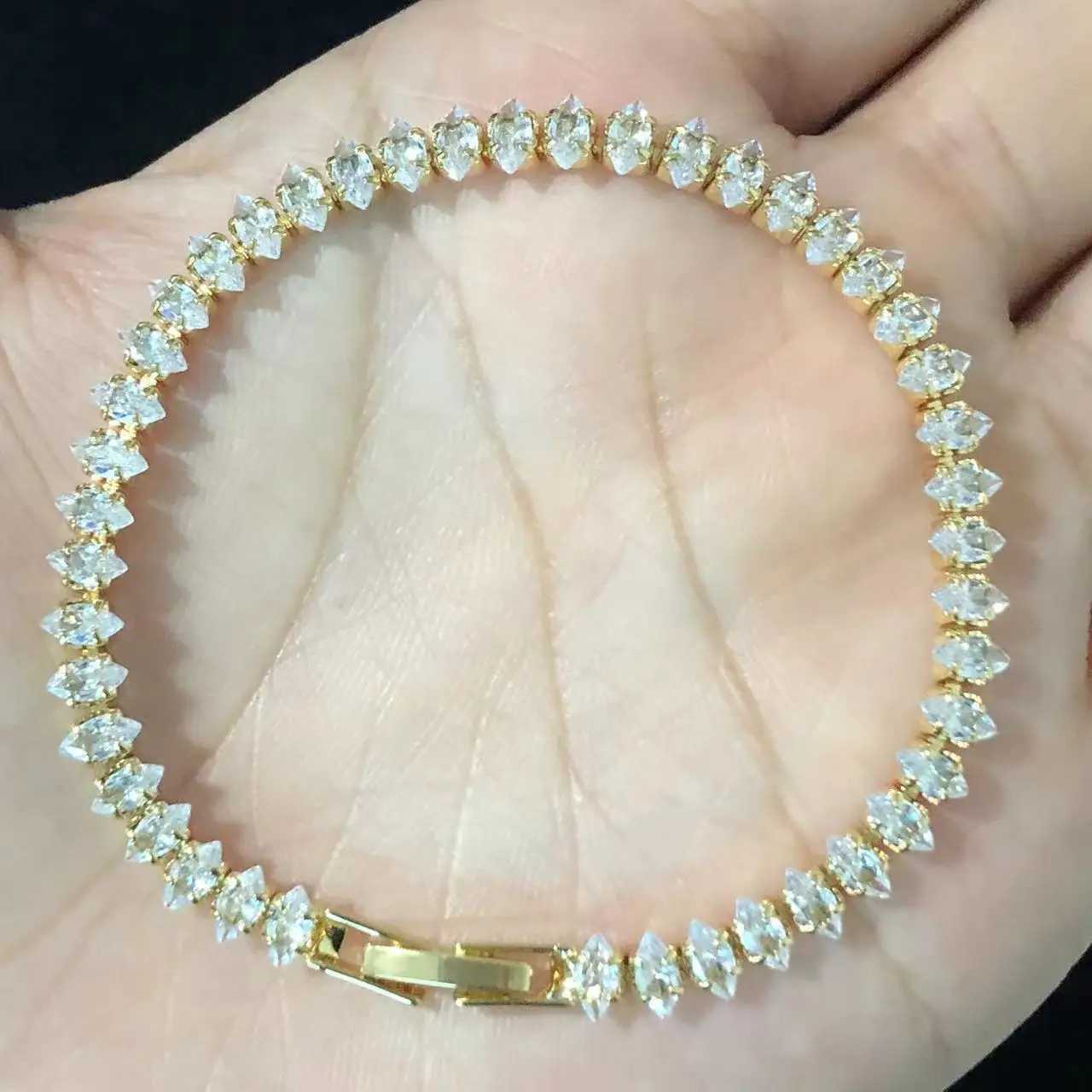 Luxury Roman Crystal Geometric Chain Bracelets for Women Trendy Goth Full Rhinestone Marquise Charm Tennis Bracelet Wedding Jewelry XJ250707