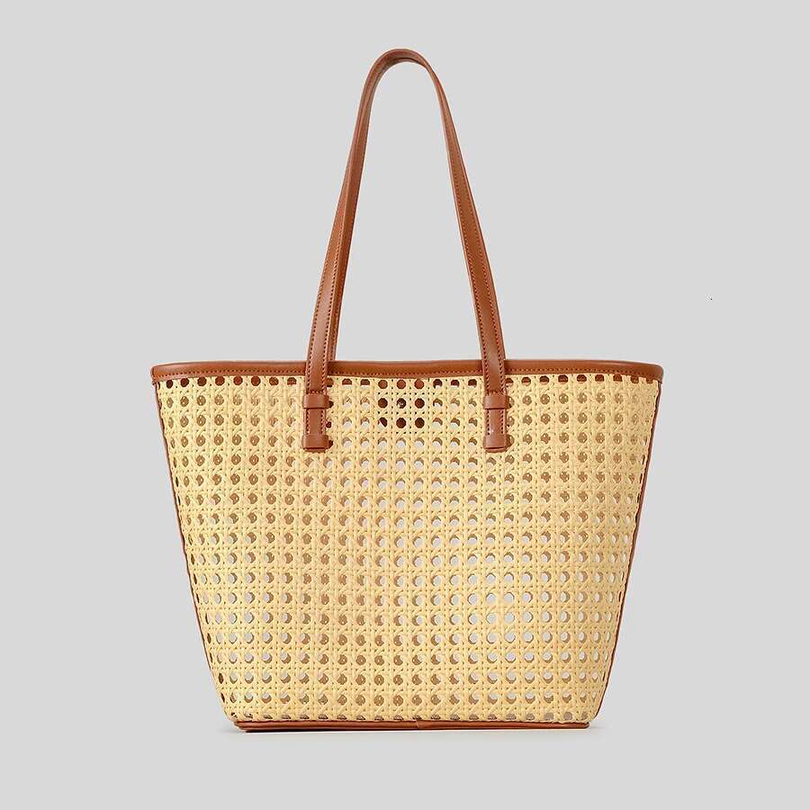 Fashion Hollow Bag Faux Rattan Woven Women Shoulder Bags Casual Summer Beach Handbags Large Capacity Tote Bali Purse2025