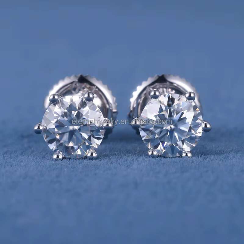 Fashion Hip Hop 0.5CT 1CT 2CT D VVS Round Brilliant Cut Moissanite Lab Diamond S925 Silver 10K 14K 18K Solid Gold Stud Earrings