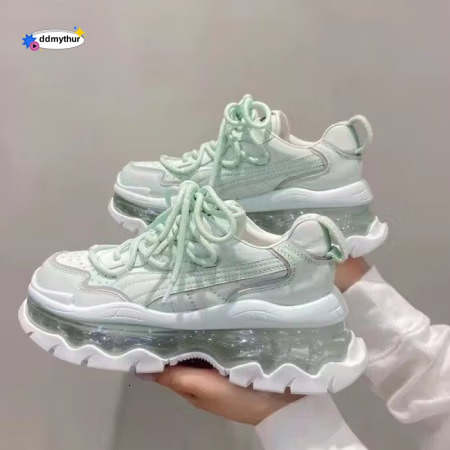 European style real soft leather dad for women in spring 2025, new thick soled height increasing versatile sports running and casual women's shoe