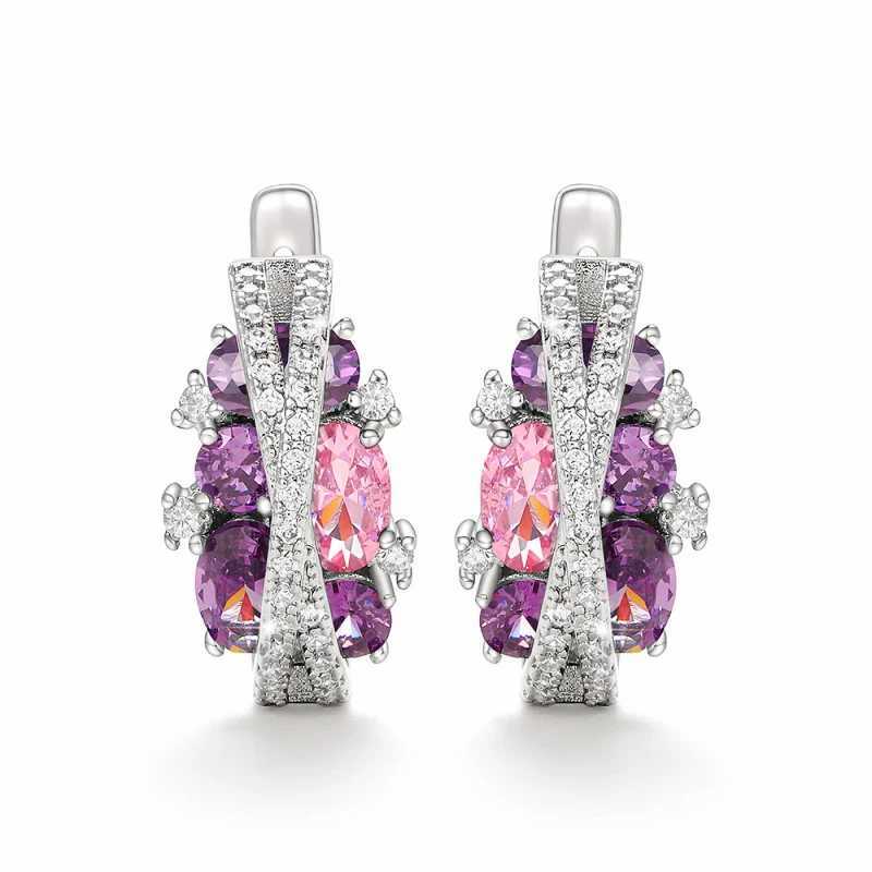 Huitan Colored Cubic Zirconia Hoop Earrings Women Fancy Cross Design Fashion Ear Accessories for Female Wedding Party Jewelry Y250510