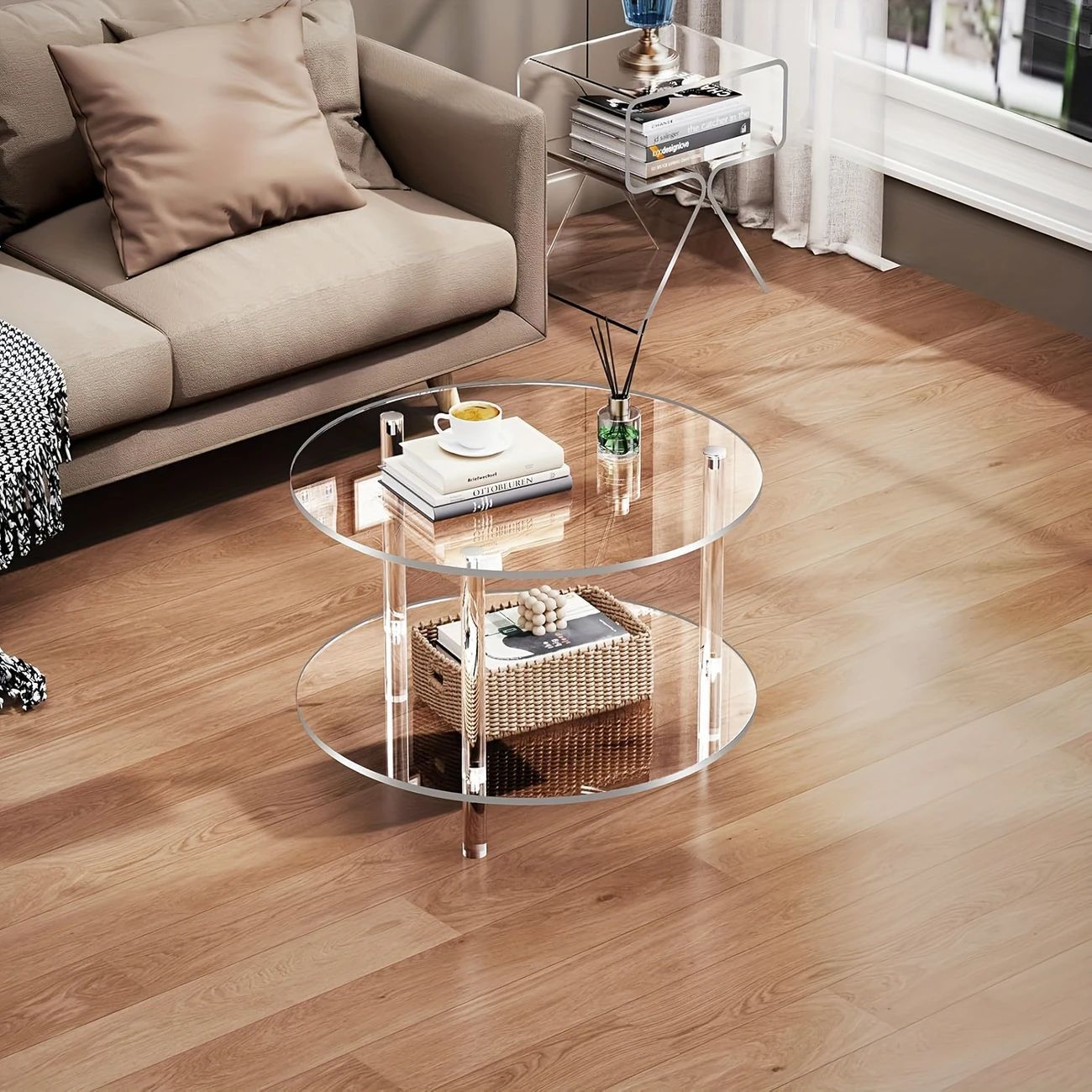 B5135 Modern round coffee table living room side table transparent material