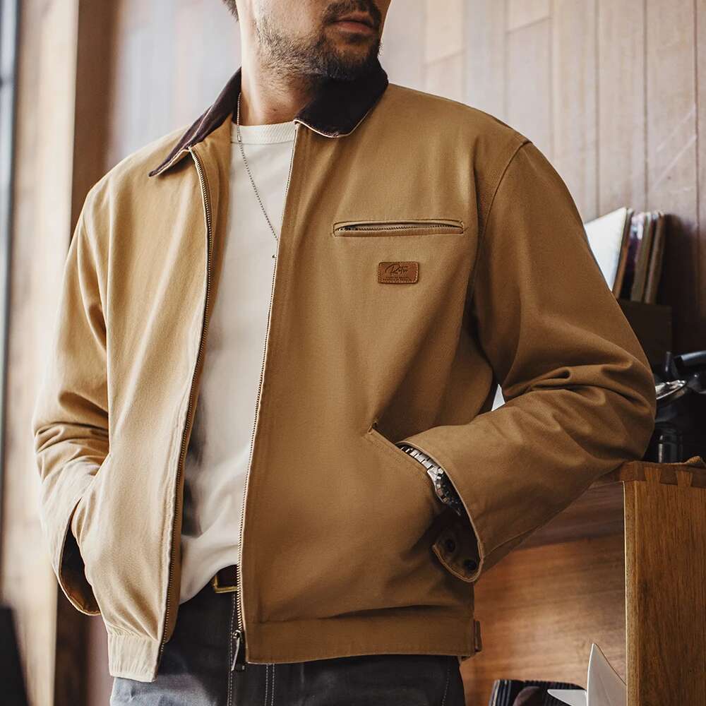 Maden Retro Canvas Detroit Hunting J001 Heavyweight Pocket Work Jacket Lapel Collar Zipper Coat for Men's Spring and Fall
