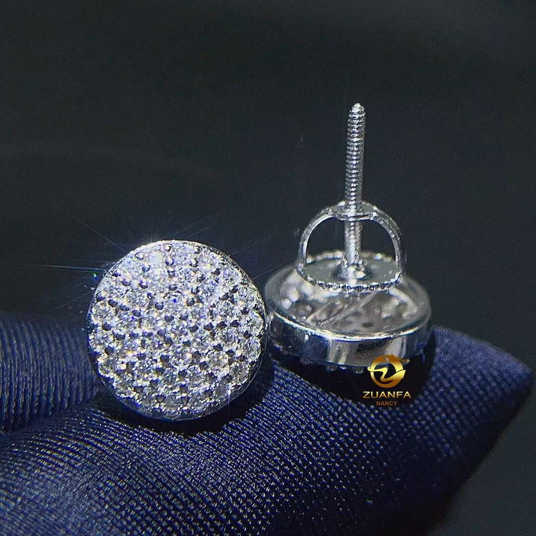 High Quality Hip Hop Jewelry Micro Pave Iced Out Lab Diamond 925 Silver Men Women Moissanite Stud Earring