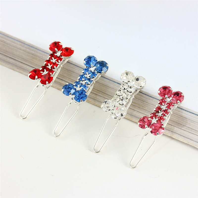 Luxury 4Pcs Diamond Dog Bone Princess Hair Clip, Pet Hair Accessories, Cat and Dog Accessories, Photography Hair Accessories Props, Suitable for Long-