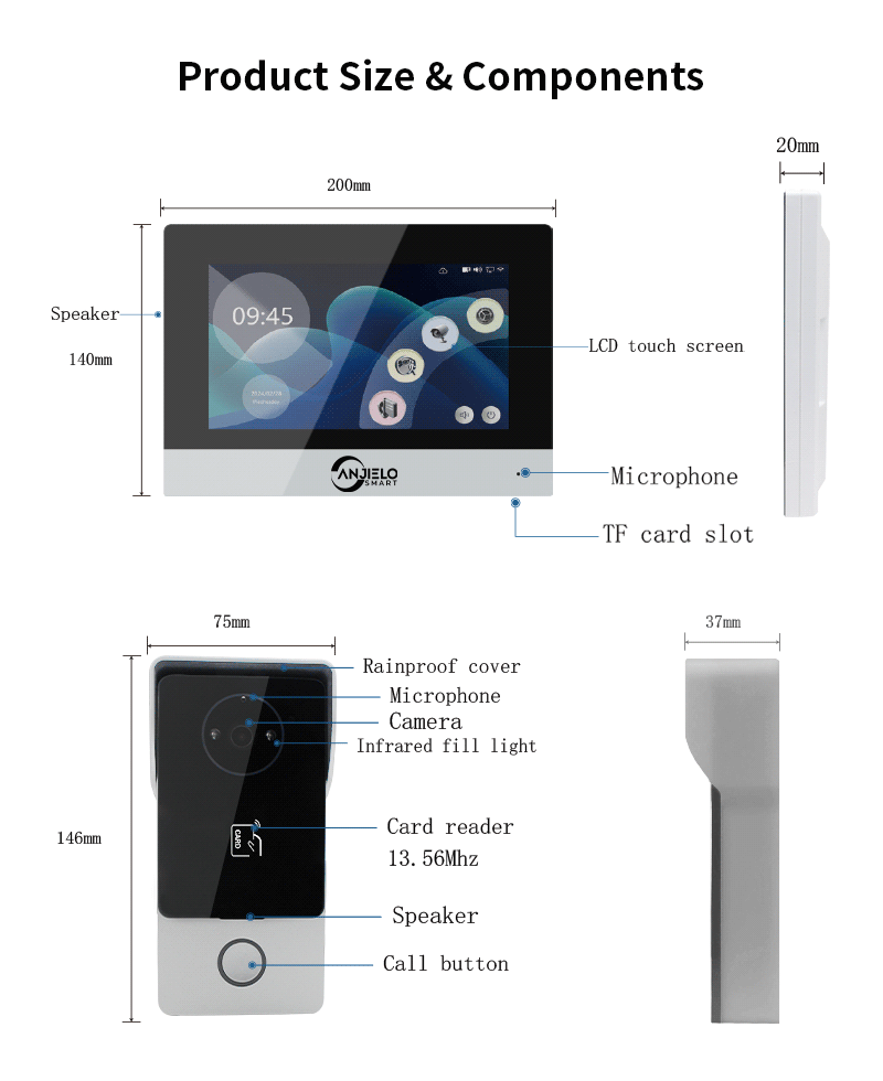 Anjielo Video Door Phone Call Intercom System Doorbell 7 inch Screen 1080P Smart Tuya IPS Wifi Villa Video Intercom for Home