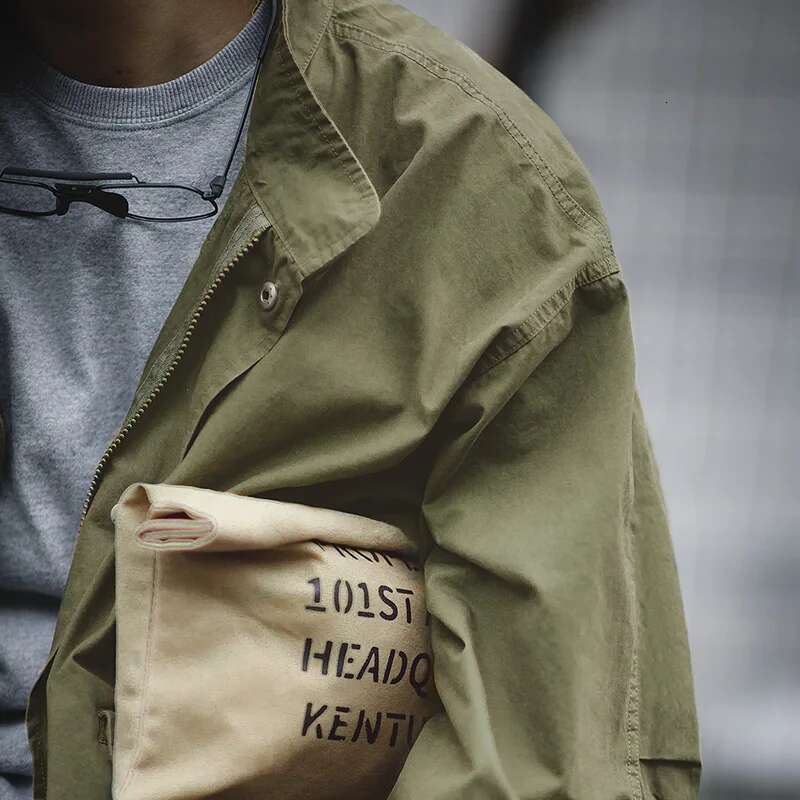 Maden Men's Vintage M51 Fishtail Green And Camel Trench Woven Waist Rope Mid-length Oversized Loose Coat for Men